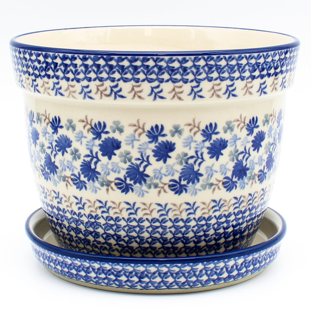 Lg Flower Pot w/Plate in Blue Thistle