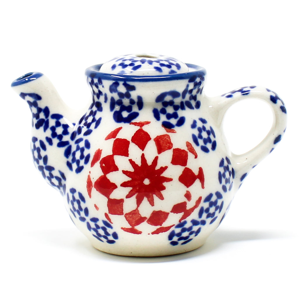 Teapot-Ornament in Red Snowflake