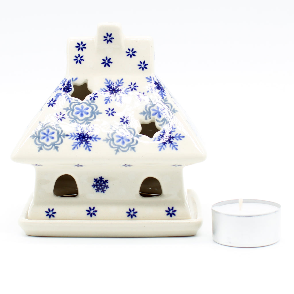 House Tea Candle Holder in Blue Winter