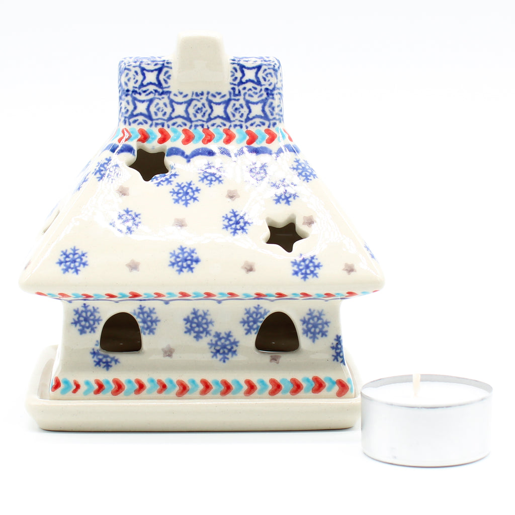 House Tea Candle Holder in Falling Snow
