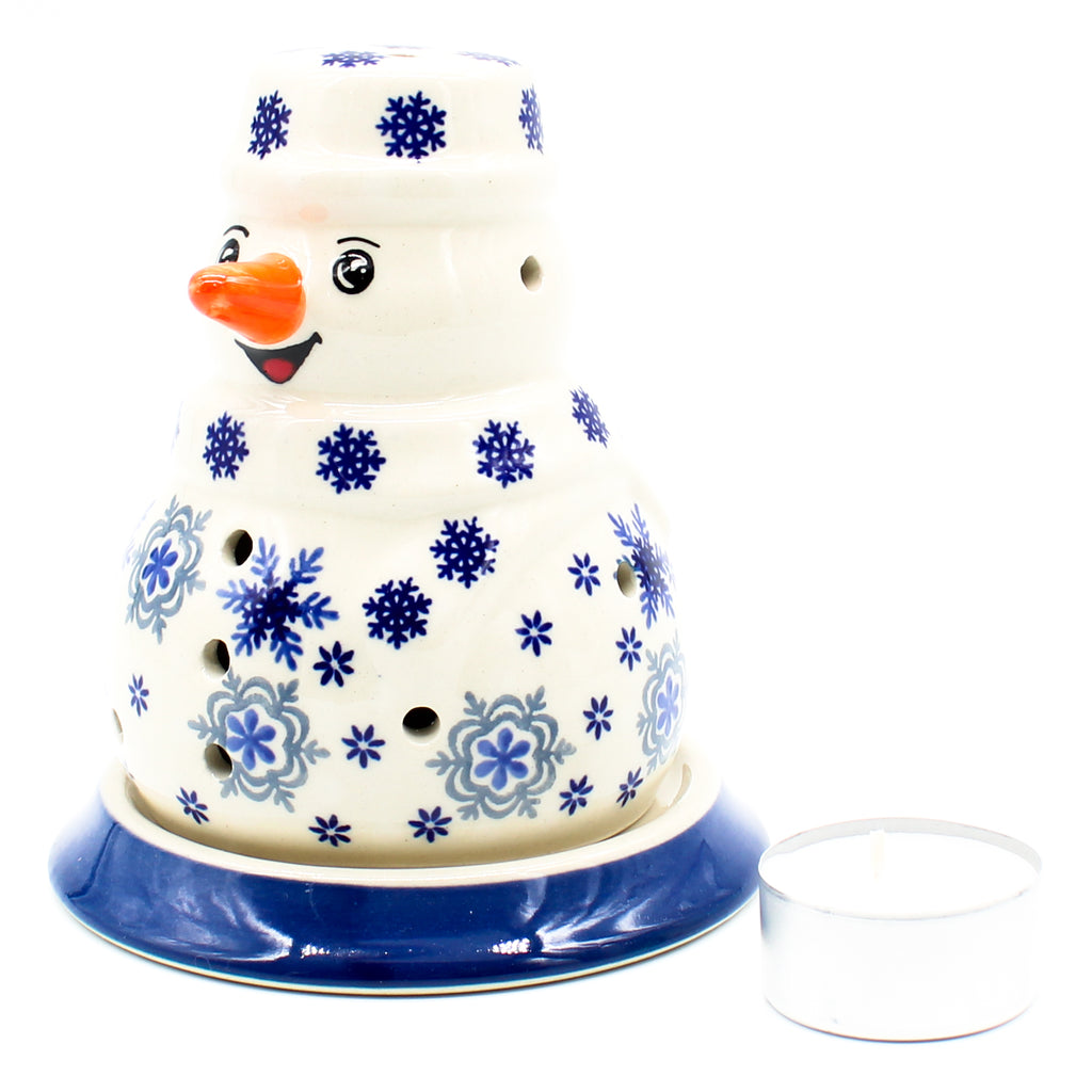 Snowman Tea Candle Holder in Blue Winter
