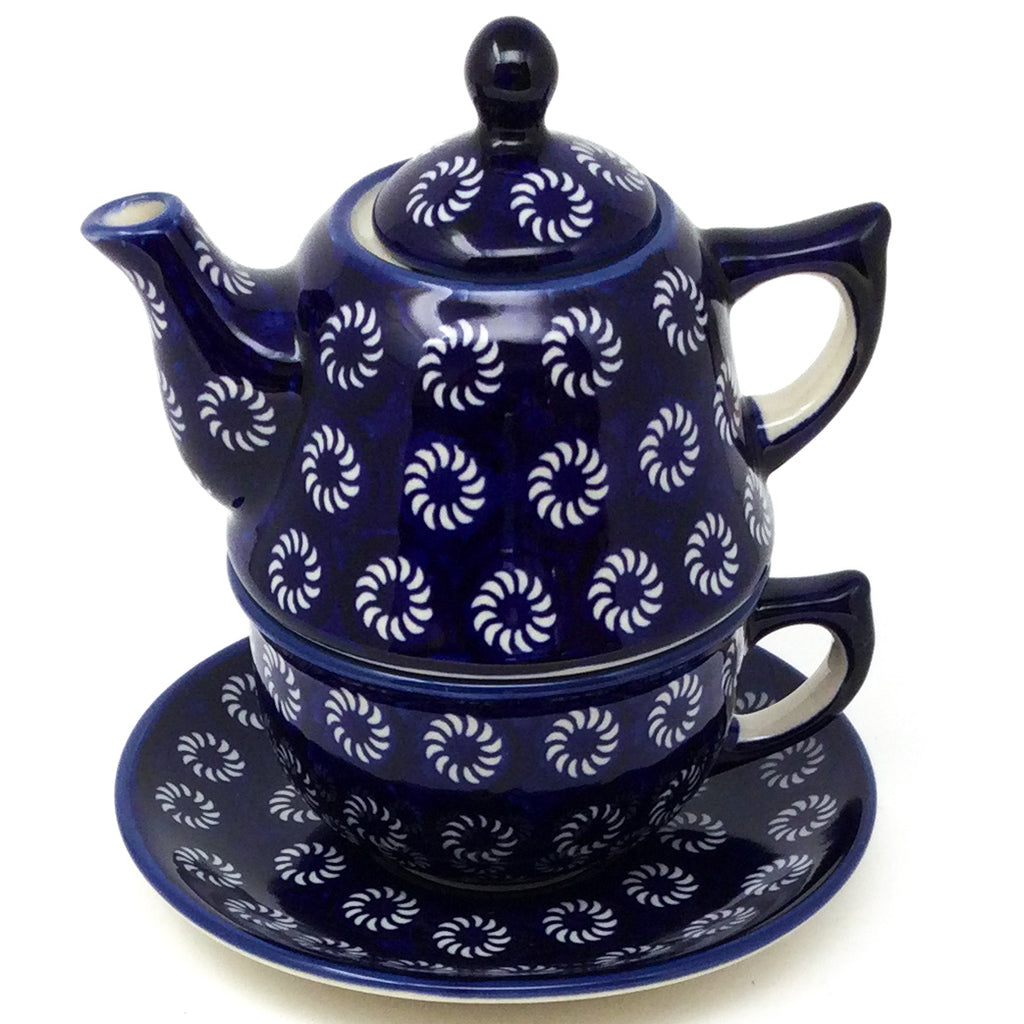 Teapot w/Cup & Saucer in Pinwheels