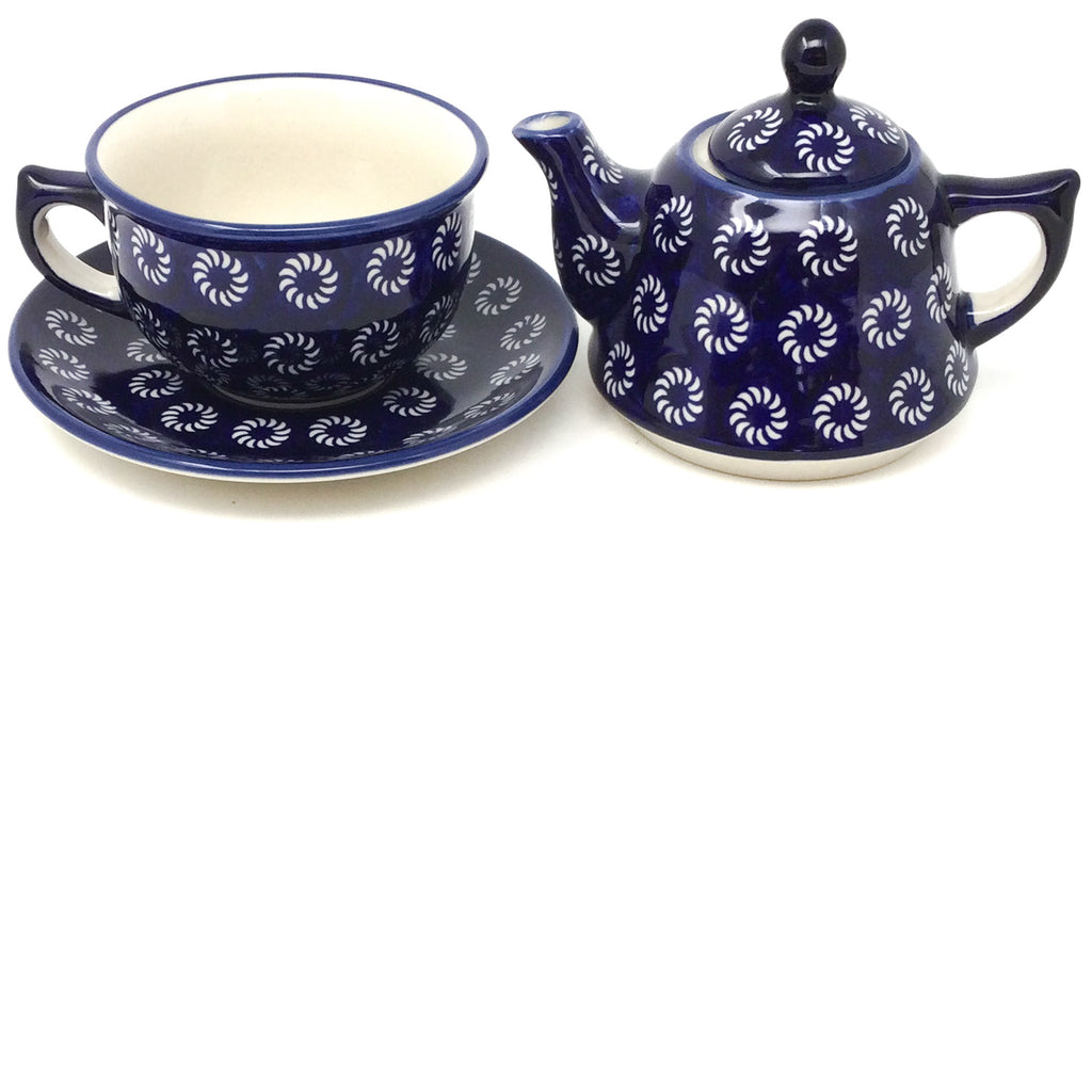 Teapot w/Cup & Saucer in Pinwheels