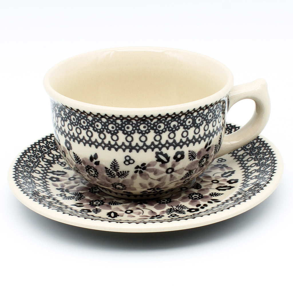 Tea Cup w/Saucer 8 oz in Gray & Black