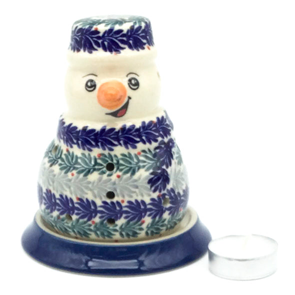 Snowman Tea Candle Holder in Spruce Garland