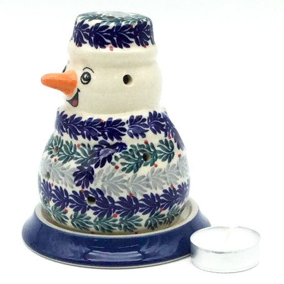 Snowman Tea Candle Holder in Spruce Garland