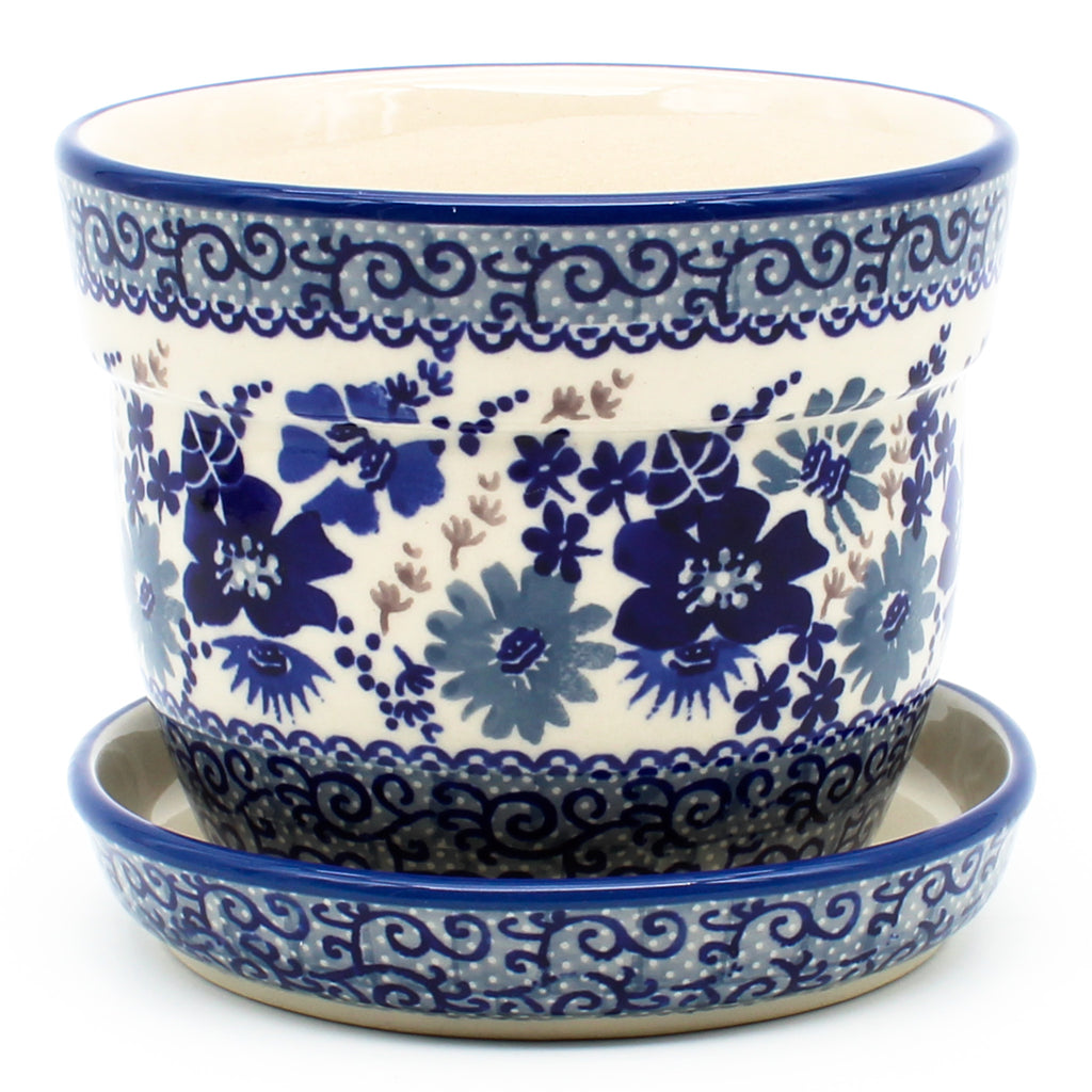 Sm Flower Pot w/Plate in Stunning Blue