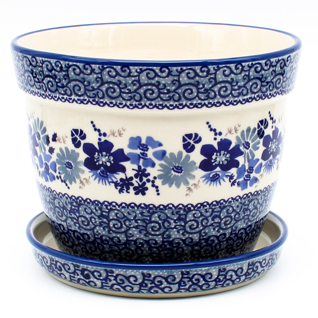 Lg Flower Pot w/Plate in Stunning Blue