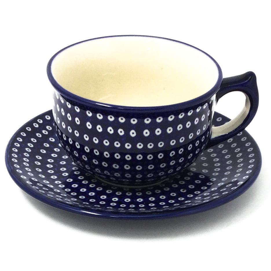 Polish Pottery Tea Cup w/ Saucer 8 oz in Blue Elegance Blue Elegance