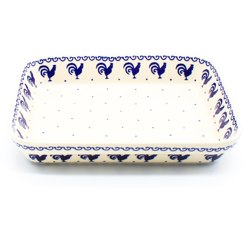 Sm Rectangular Baker in Blue Roosters
