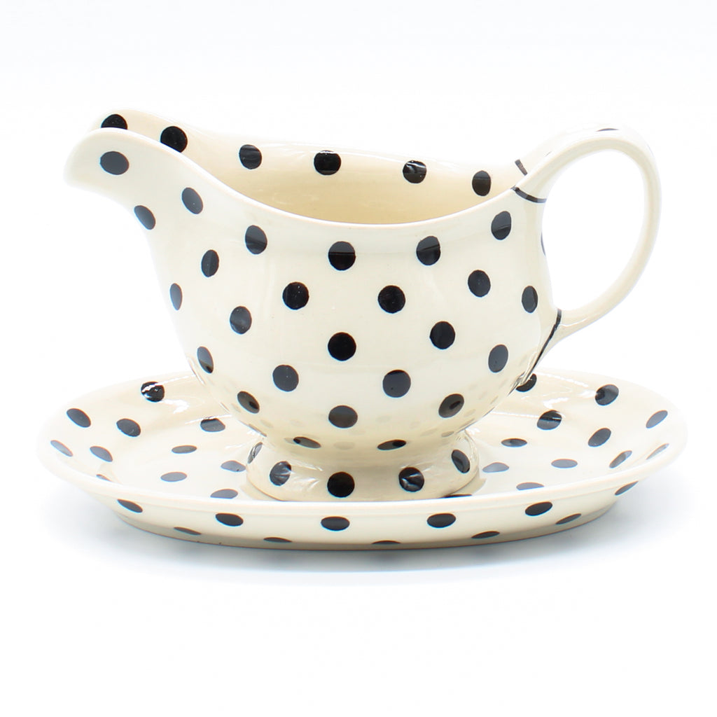 Gravy Boat w/Tray 1 qt in Black Polka-Dot