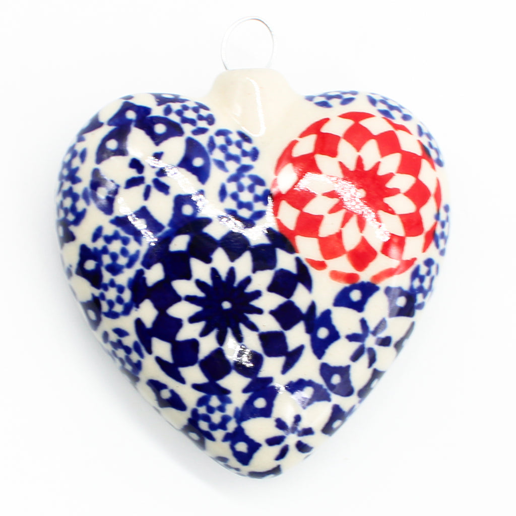 Round Heart-Ornament in Red Snowflake