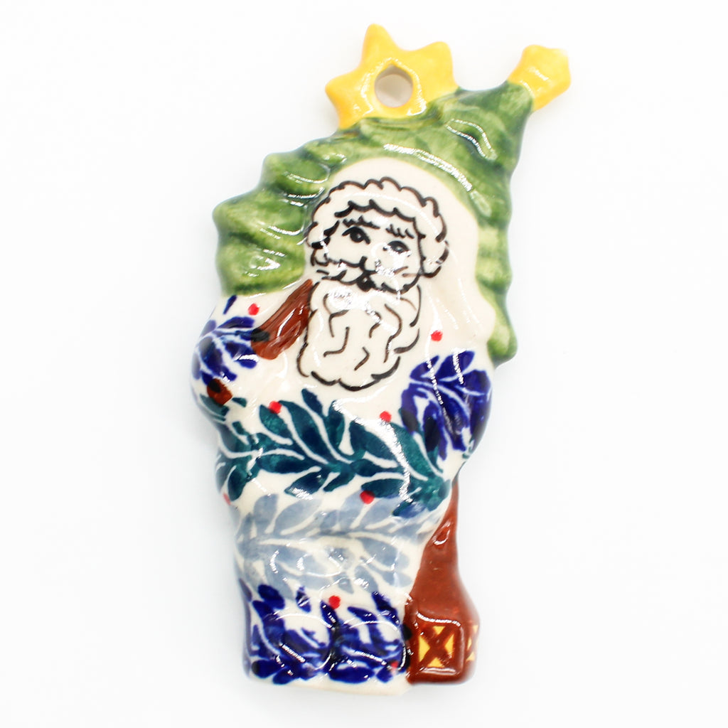 Santa w/ Christmas Tree-Ornament in Spruce Garland