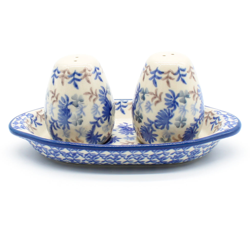 Salt & Pepper Set w/Tray in Blue Thistle