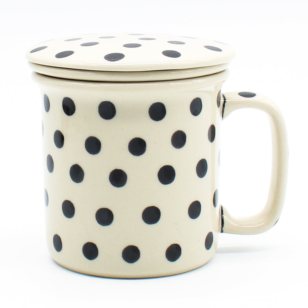 Straight Cup w/Infuser & Cover 12 oz in Black Polka-Dot