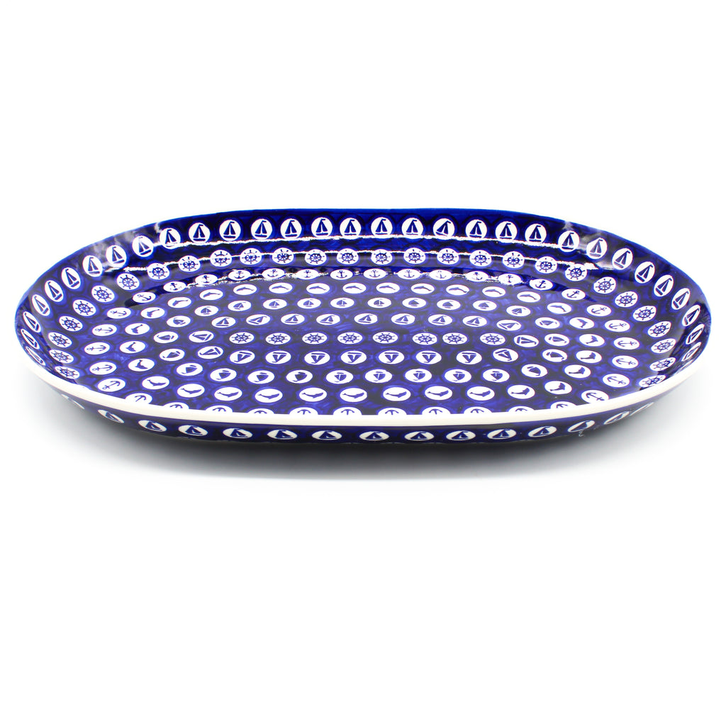 Lg Oval Platter in Nautical Blue