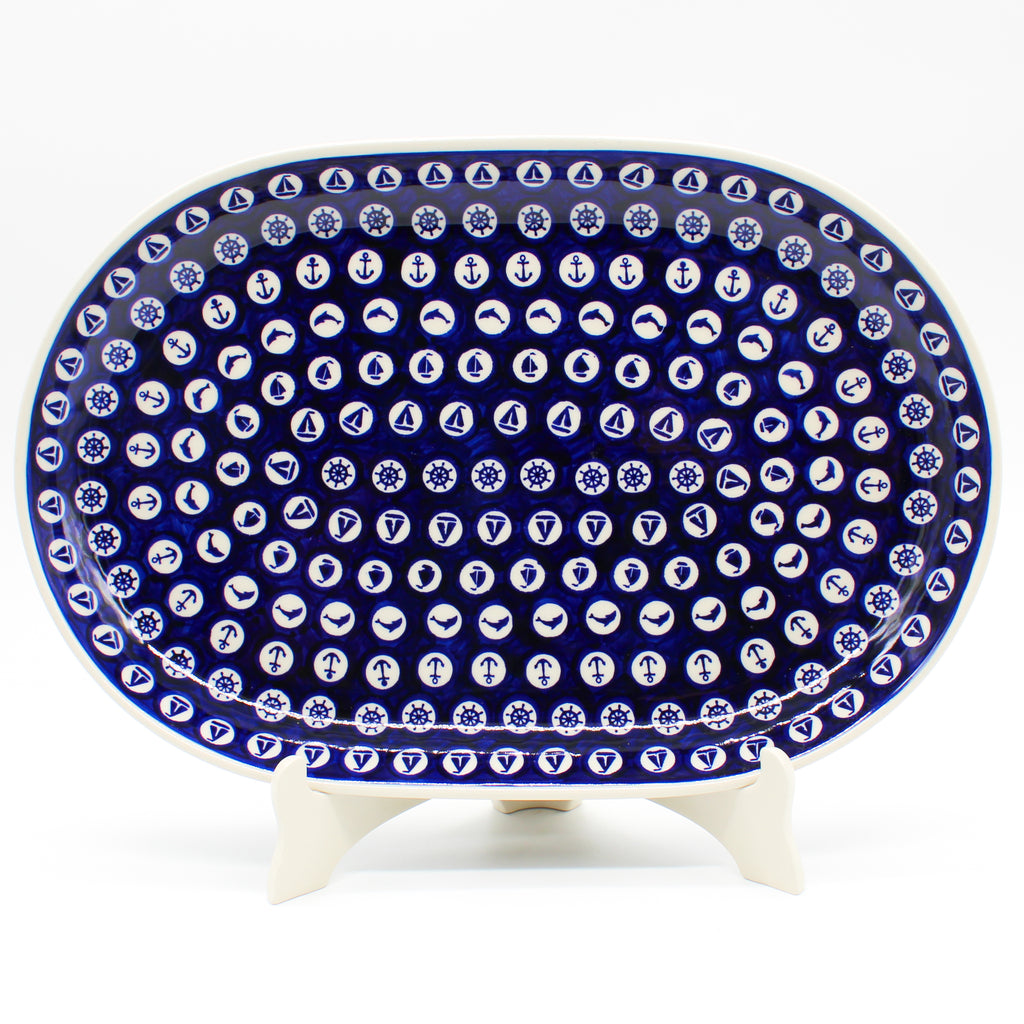 Lg Oval Platter in Nautical Blue