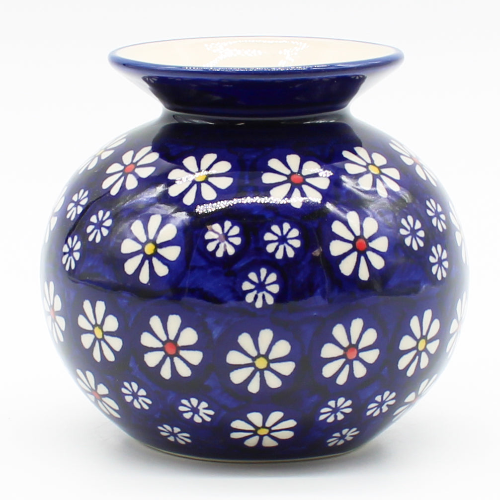 Round Vase in Flowers on Blue