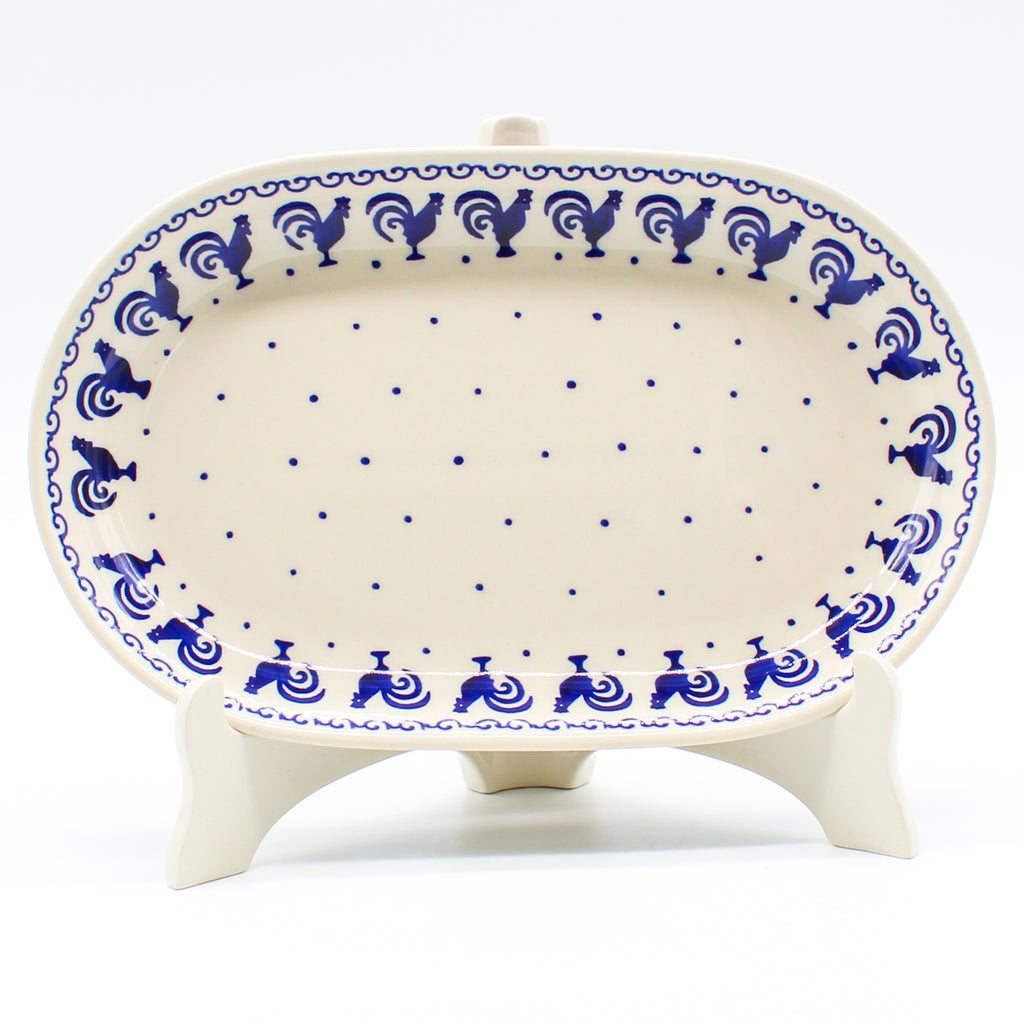 Sm Oval Platter in Blue Roosters