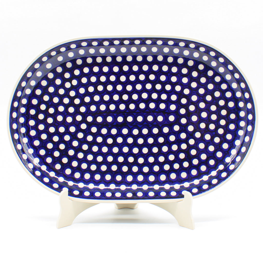 Lg Oval Platter in White Polka-Dot