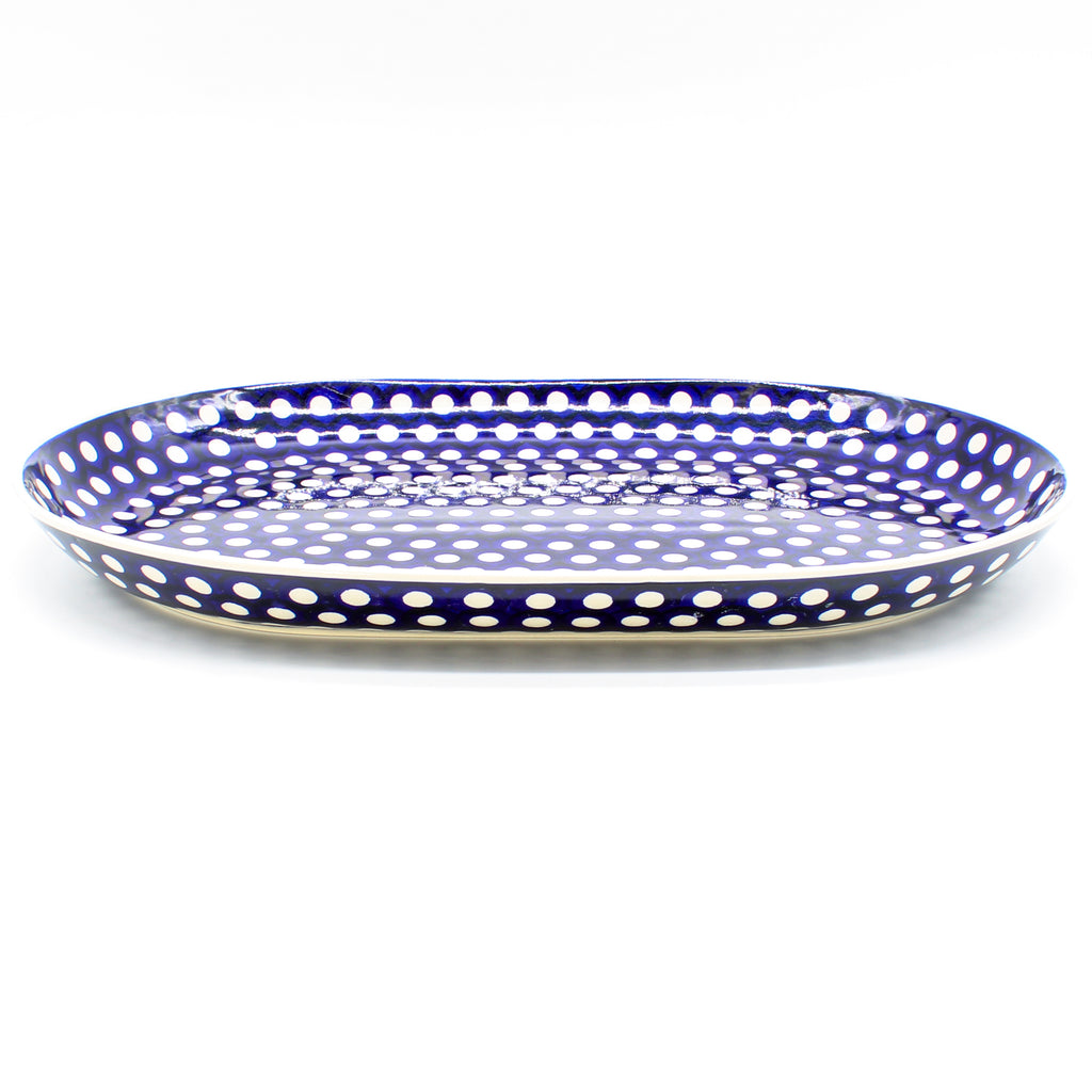 Lg Oval Platter in White Polka-Dot