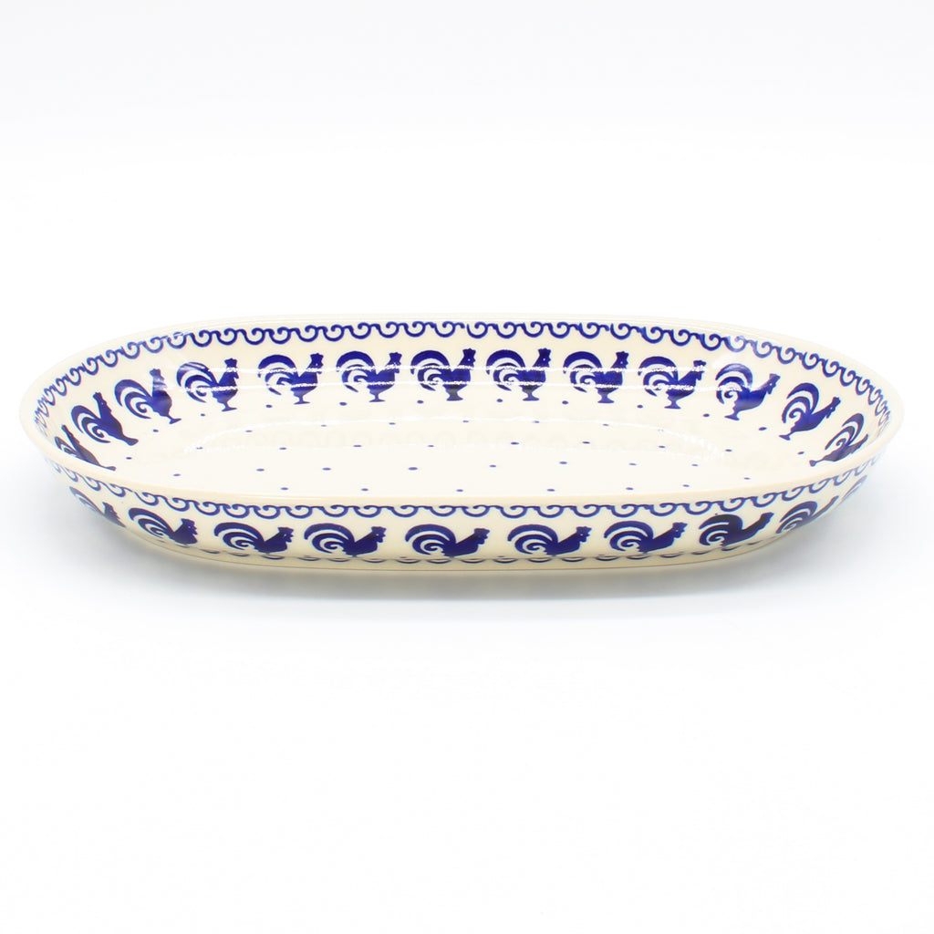 Sm Oval Platter in Blue Roosters