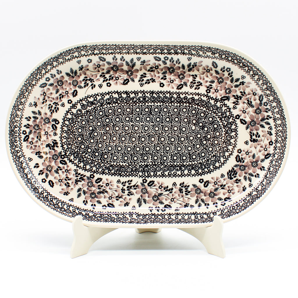 Lg Oval Platter in Gray & Black