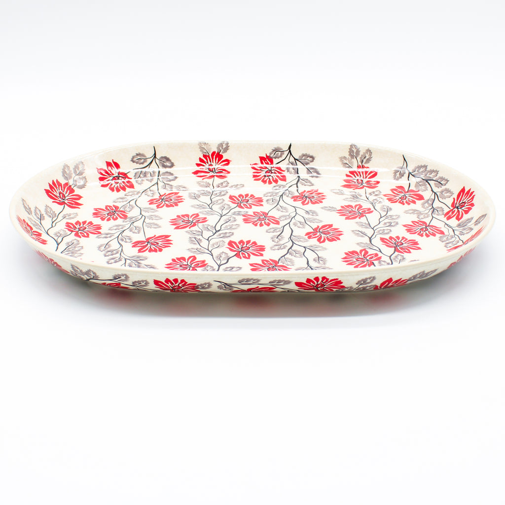 Lg Oval Platter in Red & Gray