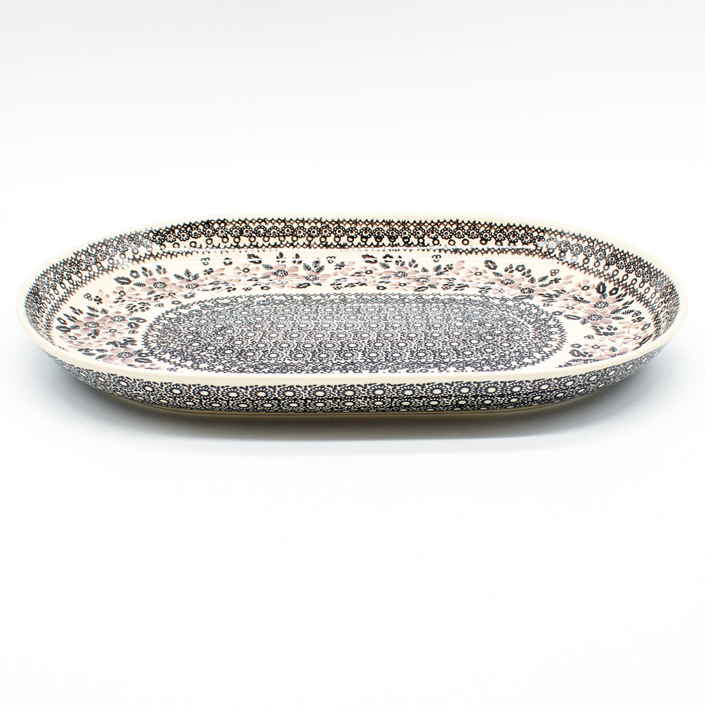 Lg Oval Platter in Gray & Black