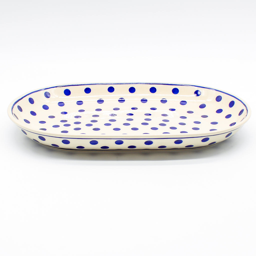 Md Oval Platter in Blue Polka-Dot