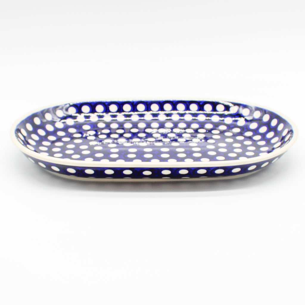 Md Oval Platter in White Polka-Dot