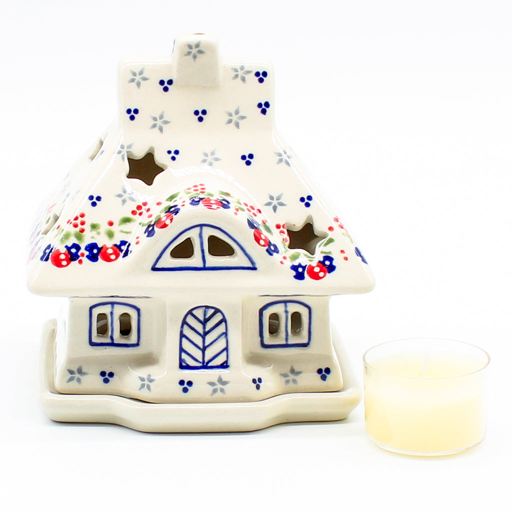 House Tea Candle Holder in Holiday Wreath