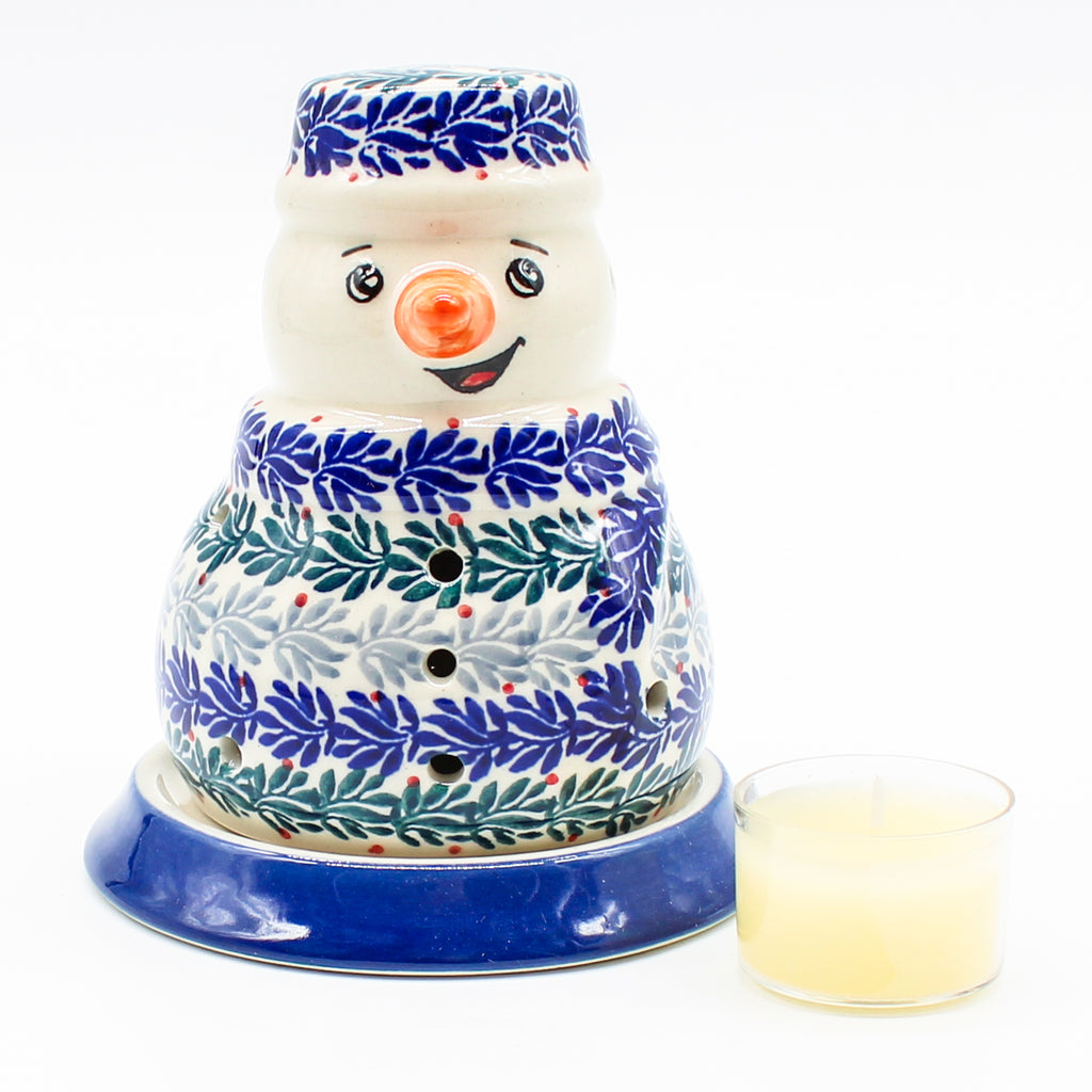 Snowman Tea Candle Holder in Spruce Garland