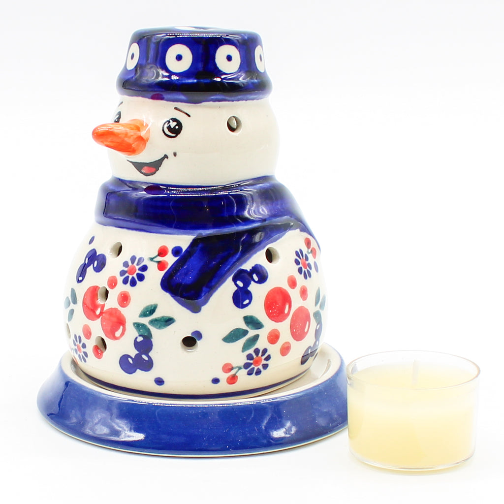 Snowman Tea Candle Holder in Traditional Cherries