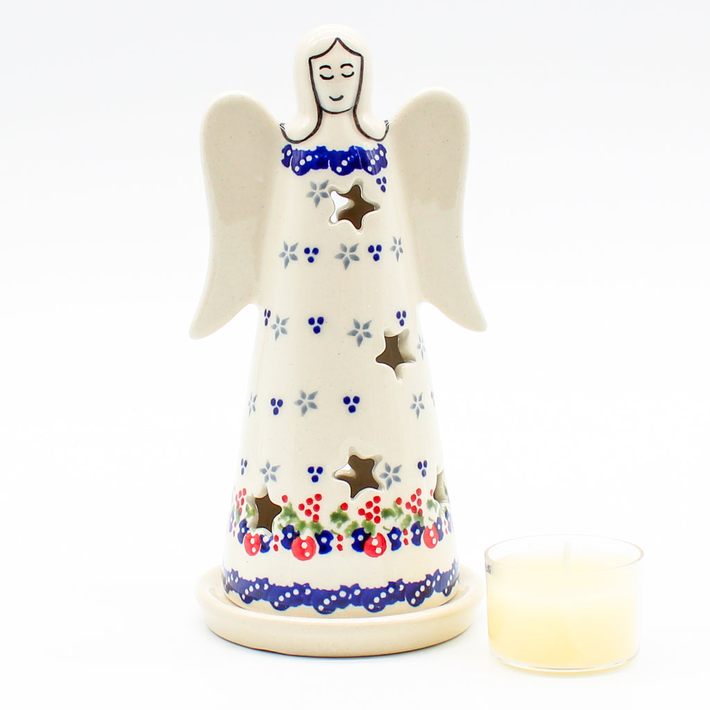 Angel Tea Candle Holder in Holiday Wreath