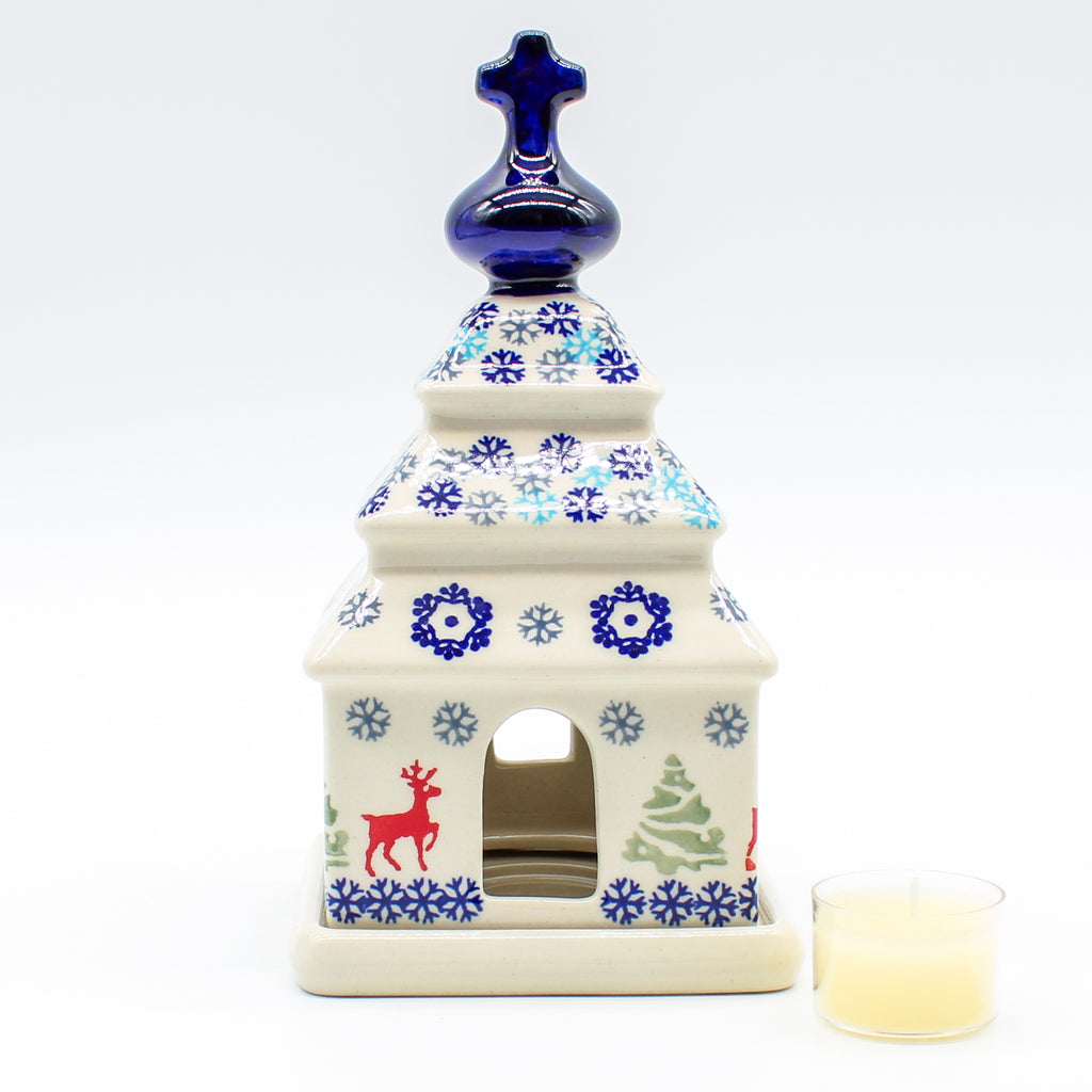 Church Tea Candle Holder in Winter Reindeer