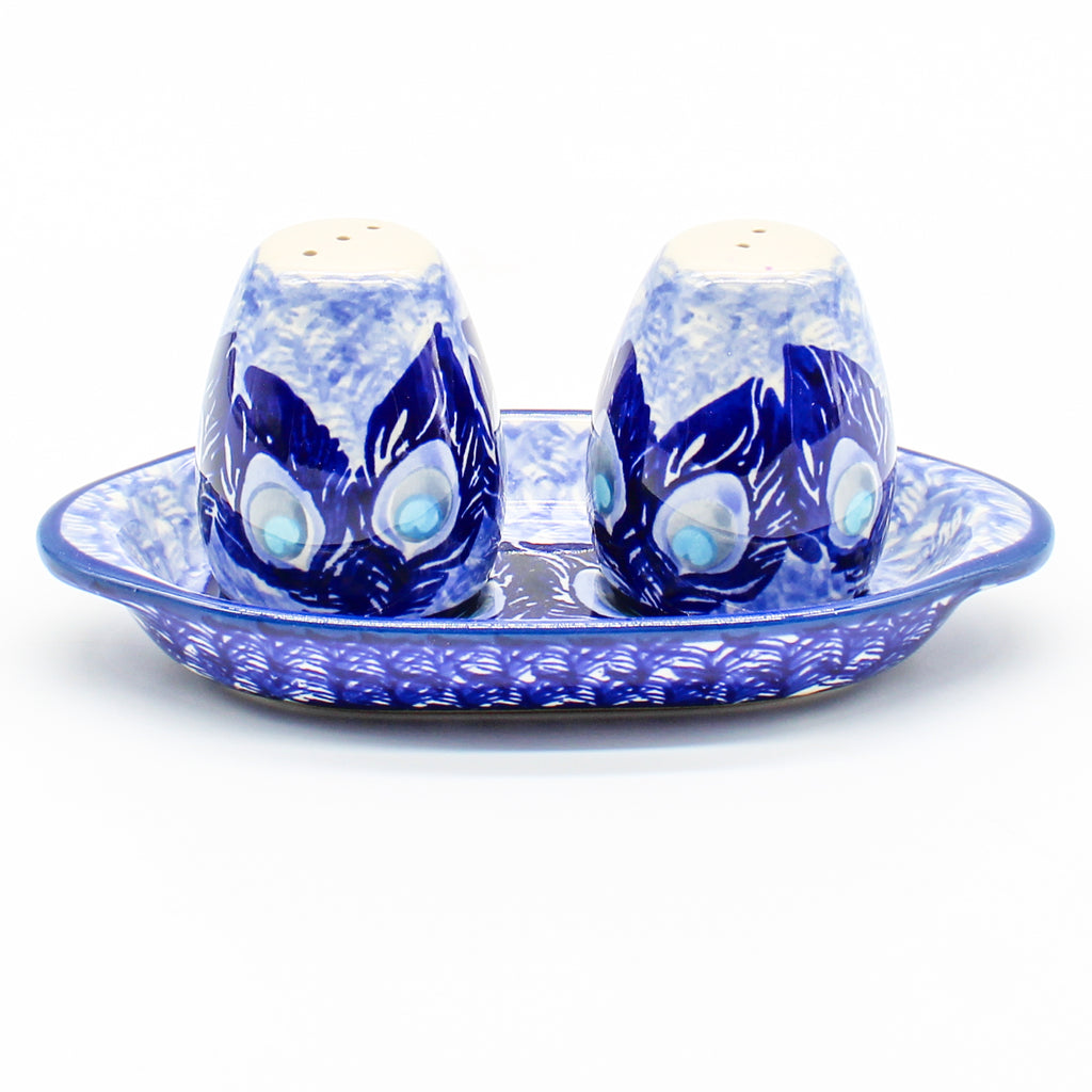 Salt & Pepper Set w/Tray in Peacock Glory