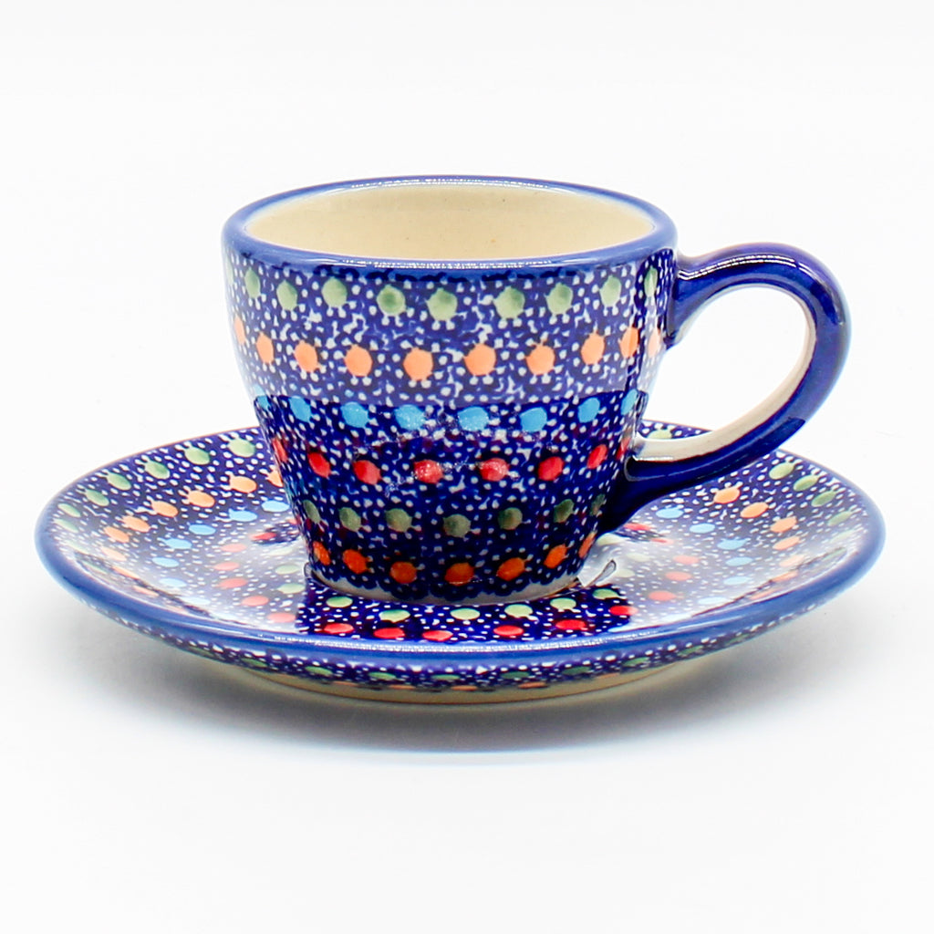 Espresso Cup w/Saucer 2 oz in Multi-Colored Dots