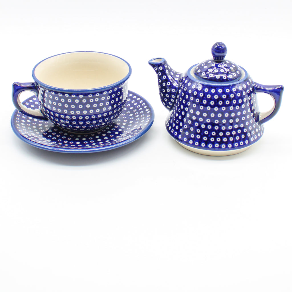 Teapot w/Cup & Saucer in Blue Elegance