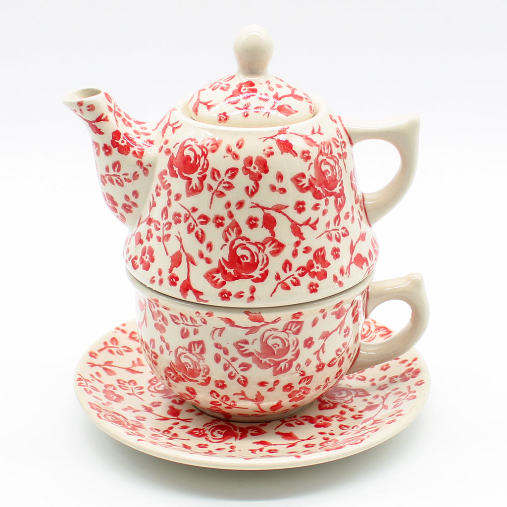 Teapot w/Cup & Saucer in Antique Red