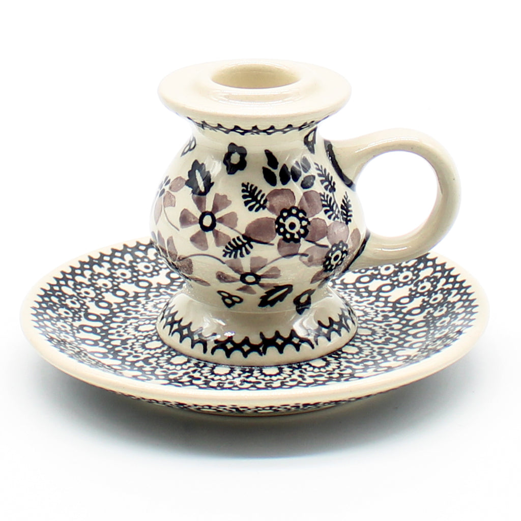 Candle Holder w/Handle in Gray & Black