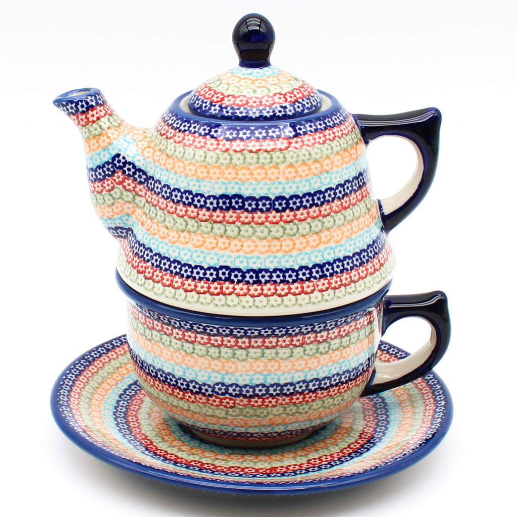 Teapot w/Cup & Saucer in Multi-Colored Flowers