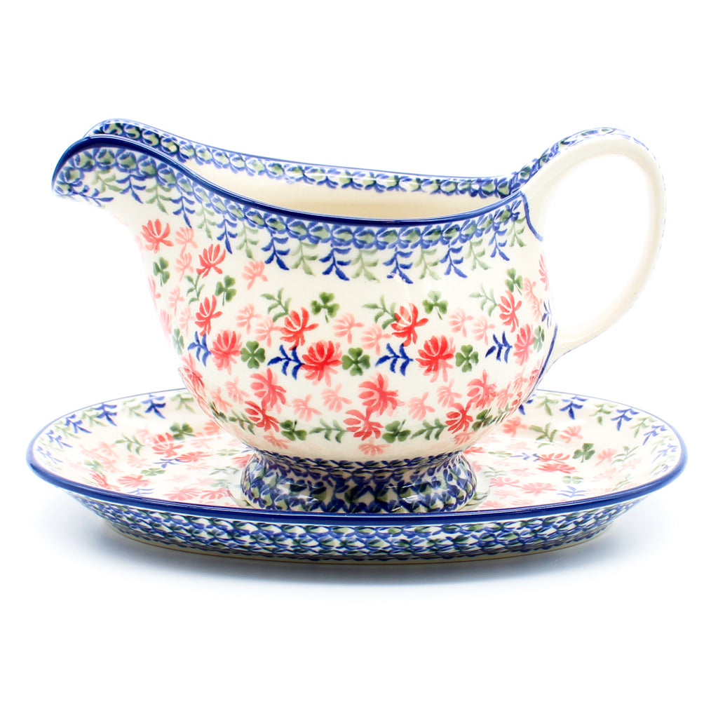 Gravy Boat w/Tray 1 qt in Coral Thistle