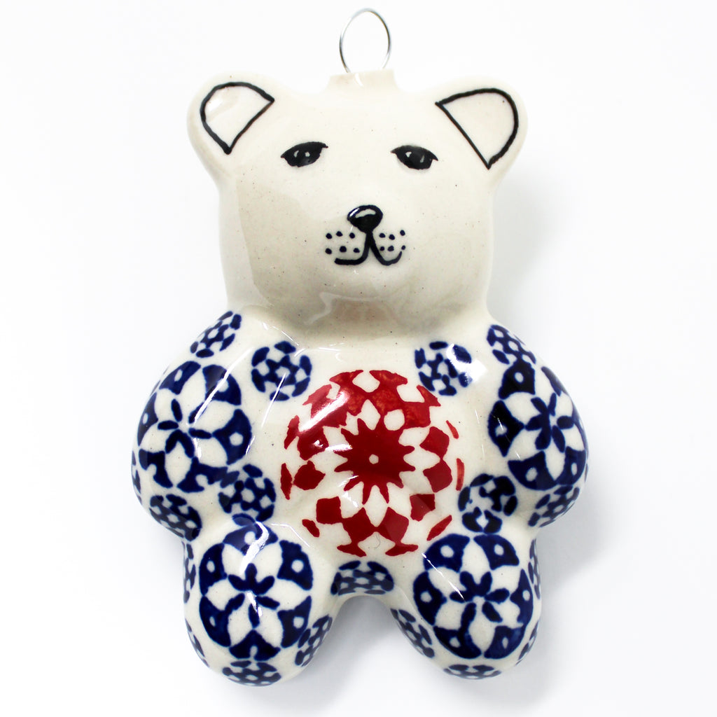 Teddy Bear-Ornament in Red Snowflake