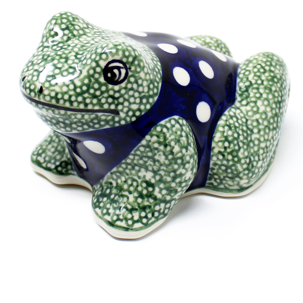 Lg Garden Frog-Miniature in White-Polka Dot