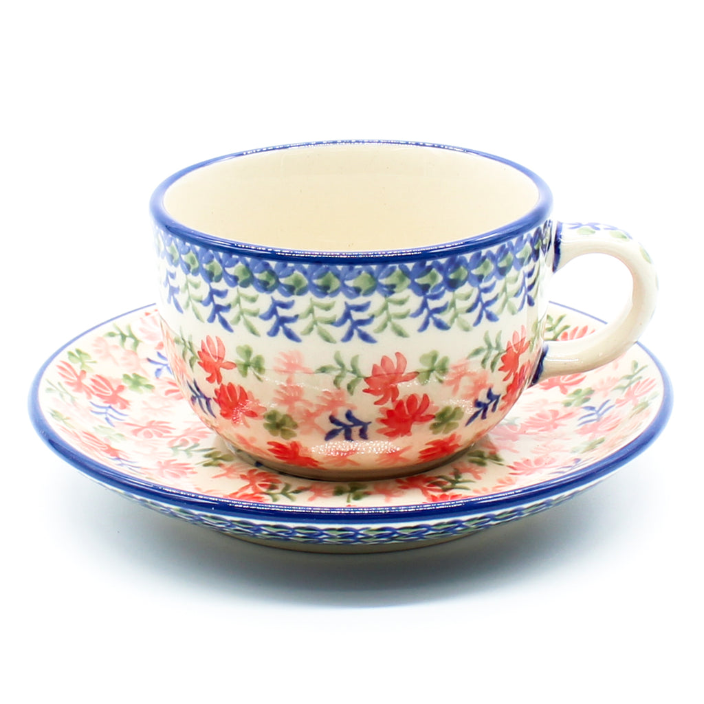 Cappuccino Cup w/Saucer 6.5 oz in Coral Thistle