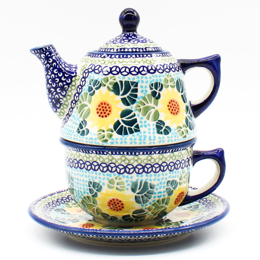 Teapot w/Cup & Saucer in Ukrainian Sunflower