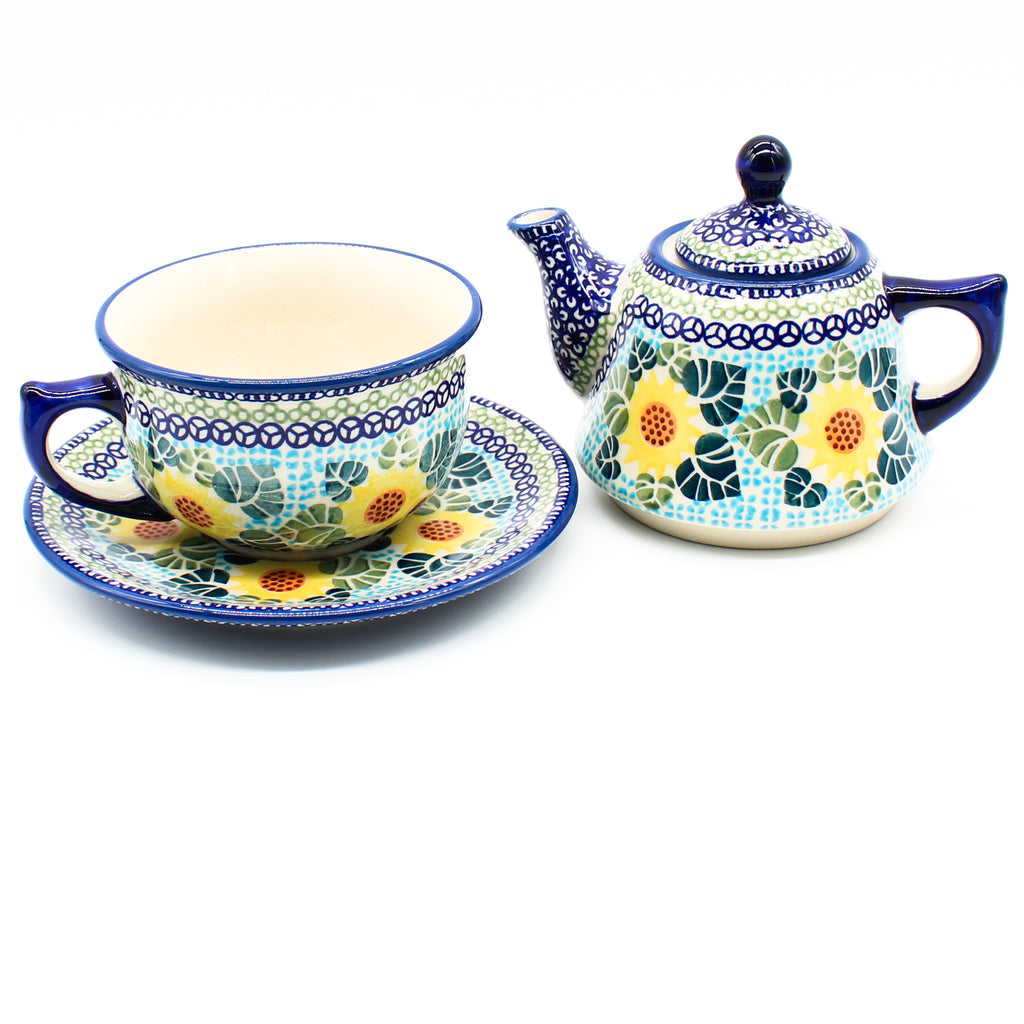 Teapot w/Cup & Saucer in Ukrainian Sunflower