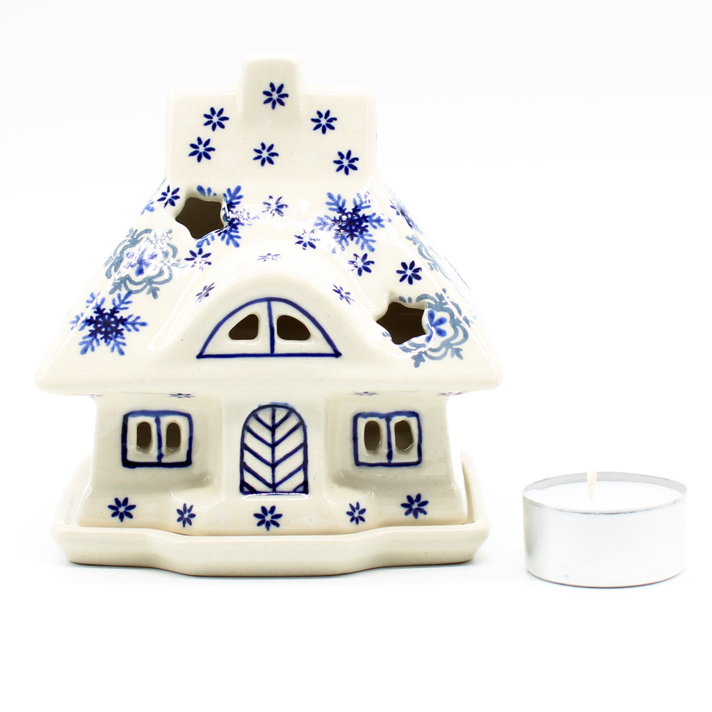 House Tea Candle Holder in Blue Winter