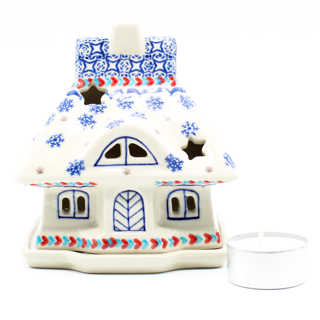 House Tea Candle Holder in Falling Snow